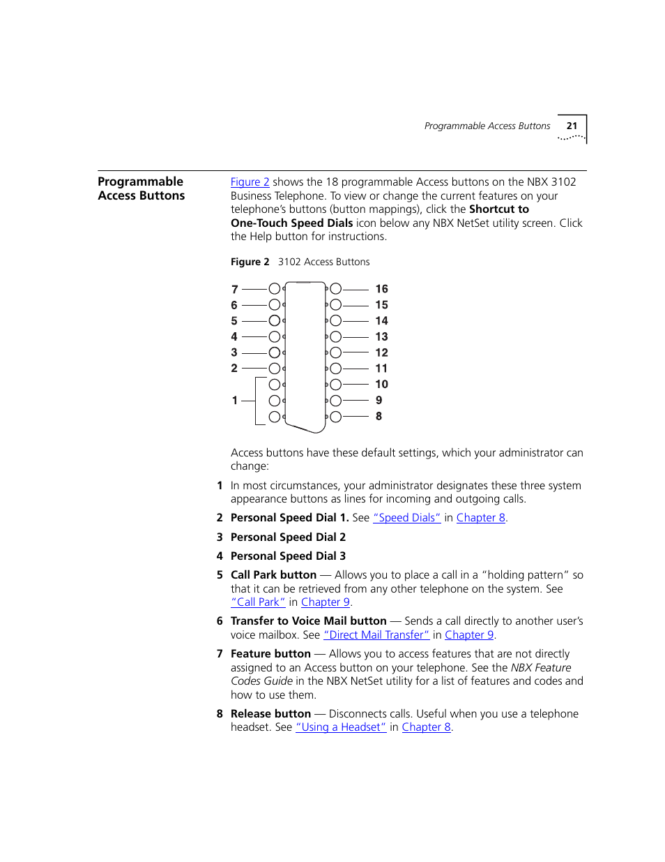 Programmable access buttons, Ons. see | 3Com NBX 3101 User Manual | Page 21 / 126