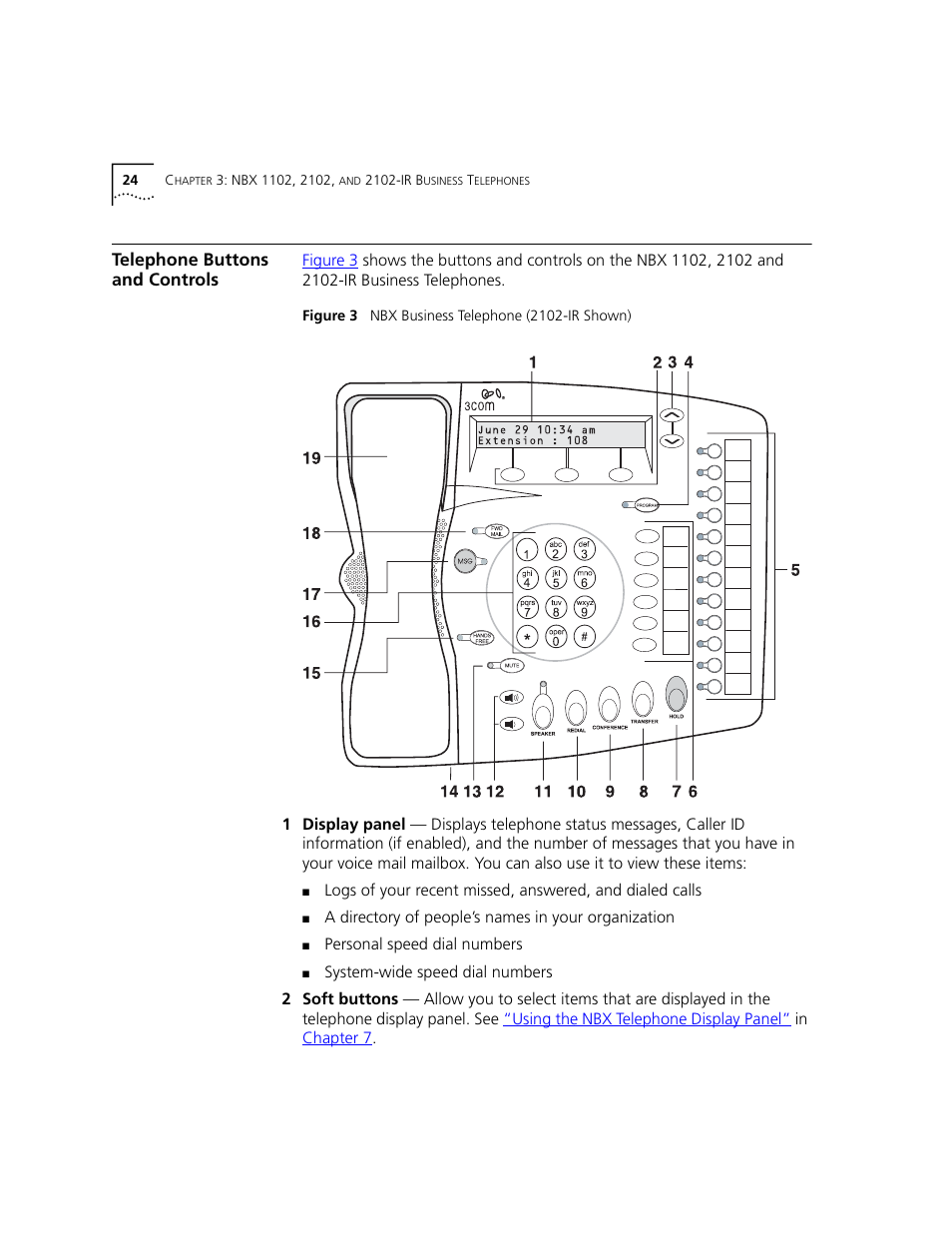 Telephone buttons and controls | 3Com NBX 3101 User Manual | Page 24 / 126