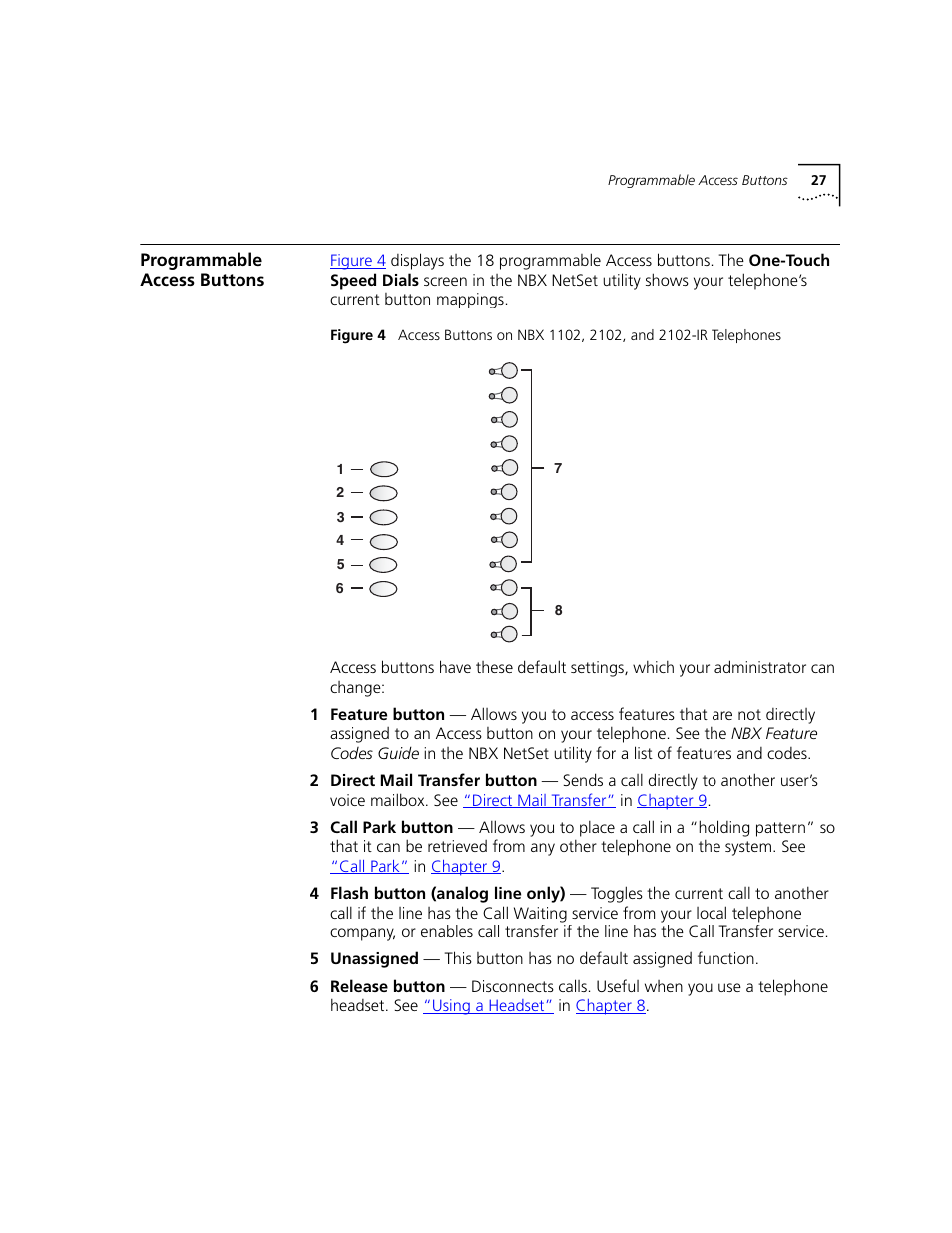 Programmable access buttons, Programmable, Access buttons | Later in this ch | 3Com NBX 3101 User Manual | Page 27 / 126