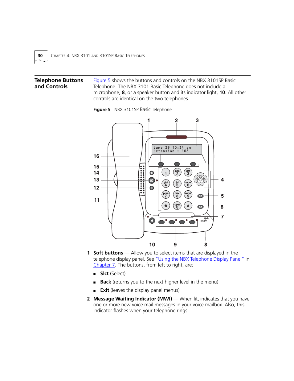 Telephone buttons and controls | 3Com NBX 3101 User Manual | Page 30 / 126