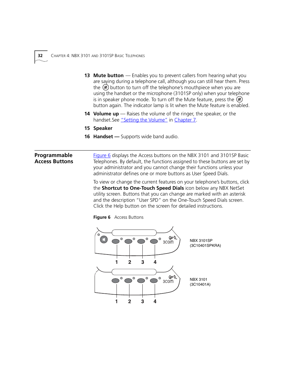 Programmable access buttons, Ons. see | 3Com NBX 3101 User Manual | Page 32 / 126