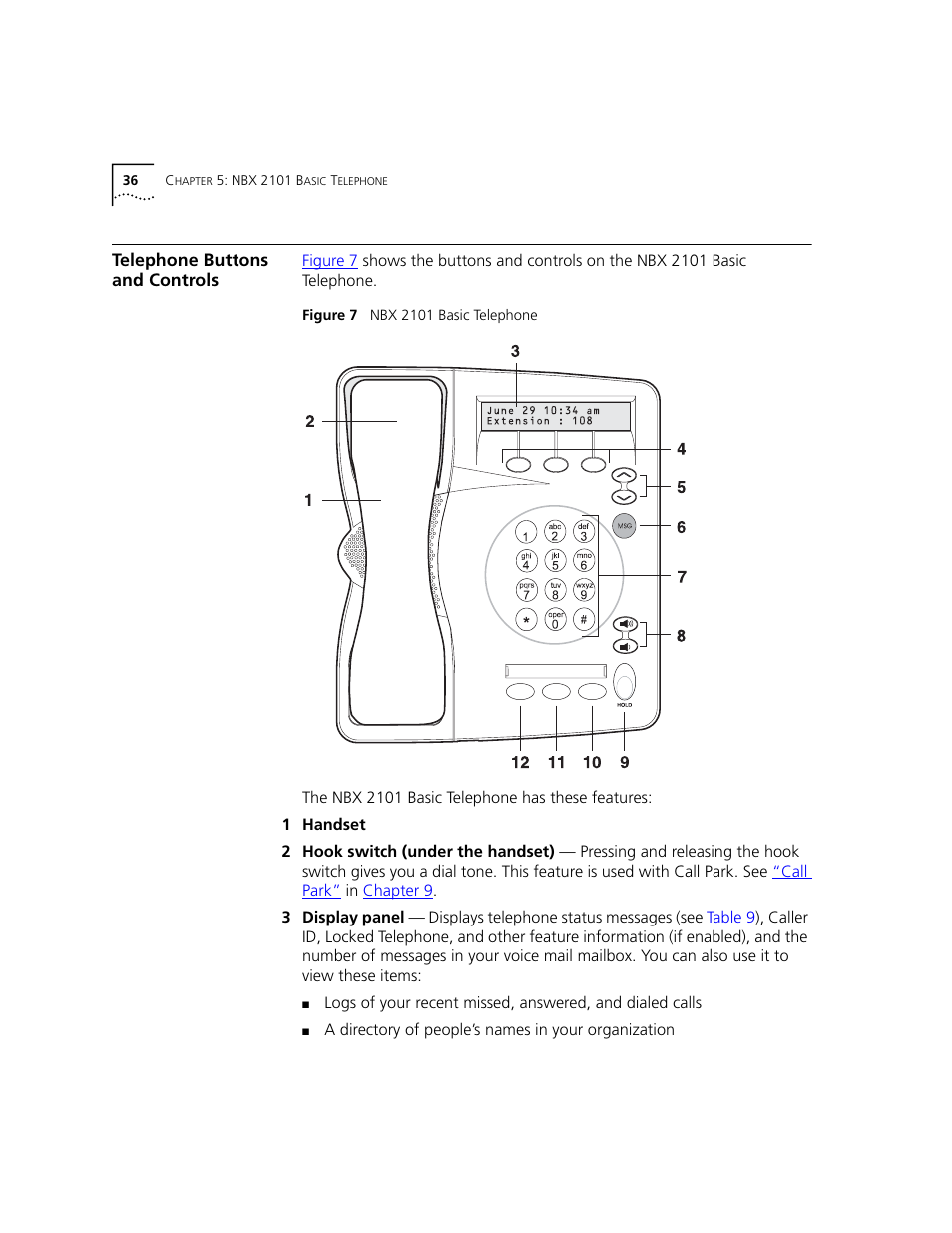 Telephone buttons and controls | 3Com NBX 3101 User Manual | Page 36 / 126