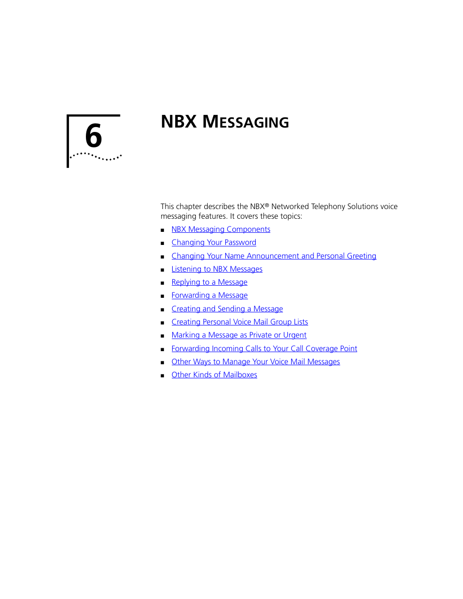 Nbx messaging, Nbx m, Essaging | Chapter 6 | 3Com NBX 3101 User Manual | Page 39 / 126