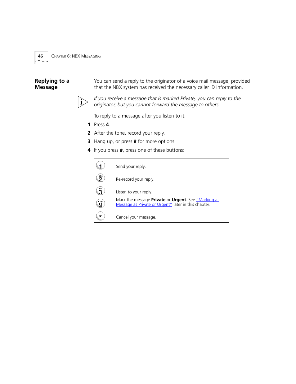 Replying to a message, Reply to the message. see | 3Com NBX 3101 User Manual | Page 46 / 126