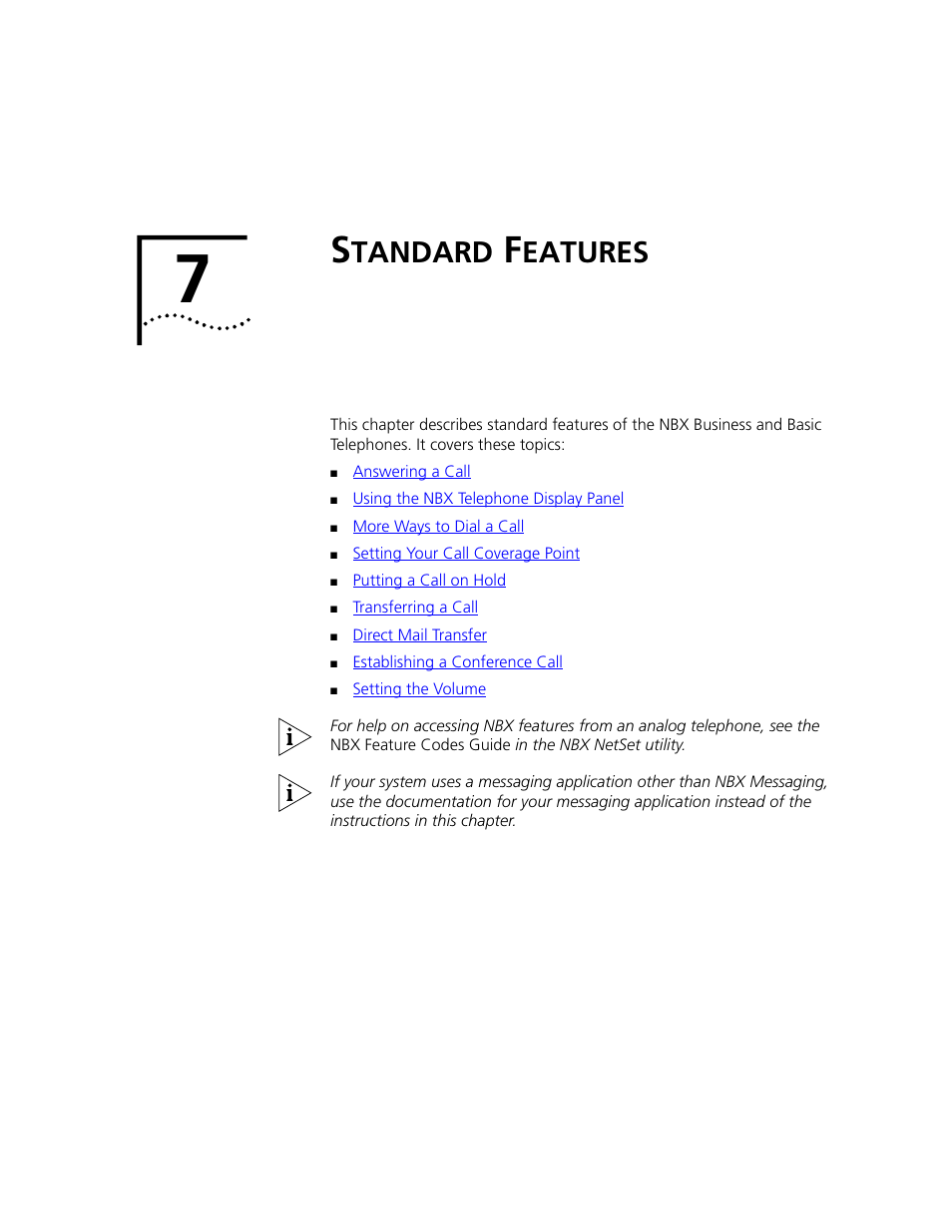 Standard features, Tandard, Eatures | Chapter 7 | 3Com NBX 3101 User Manual | Page 55 / 126