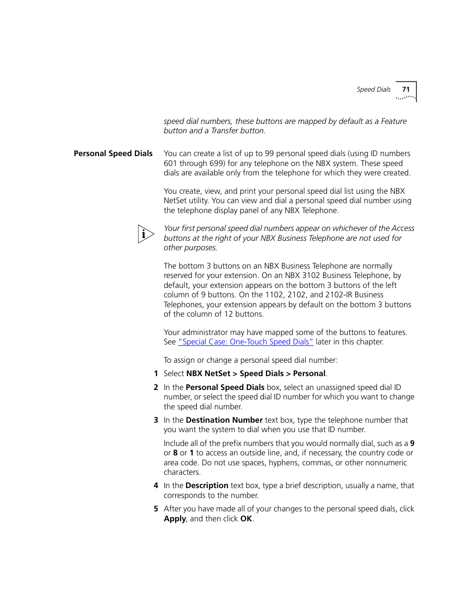 Personal speed dials | 3Com NBX 3101 User Manual | Page 71 / 126