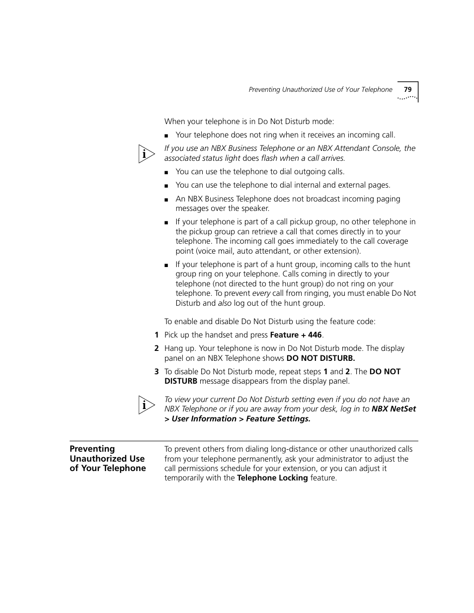 Preventing unauthorized use of your telephone | 3Com NBX 3101 User Manual | Page 79 / 126