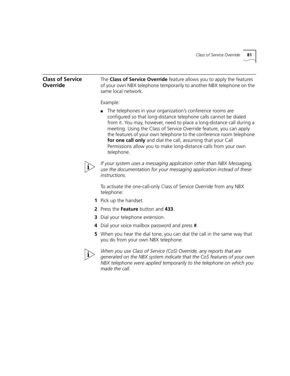Class of service override | 3Com NBX 3101 User Manual | Page 81 / 126