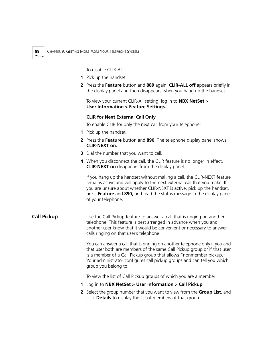 Call pickup | 3Com NBX 3101 User Manual | Page 88 / 126