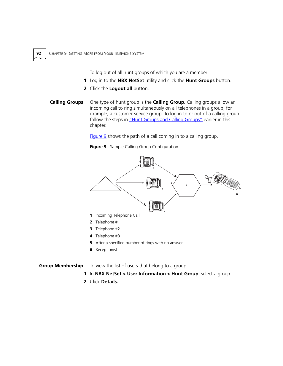 Calling groups, Group membership | 3Com NBX 3101 User Manual | Page 92 / 126