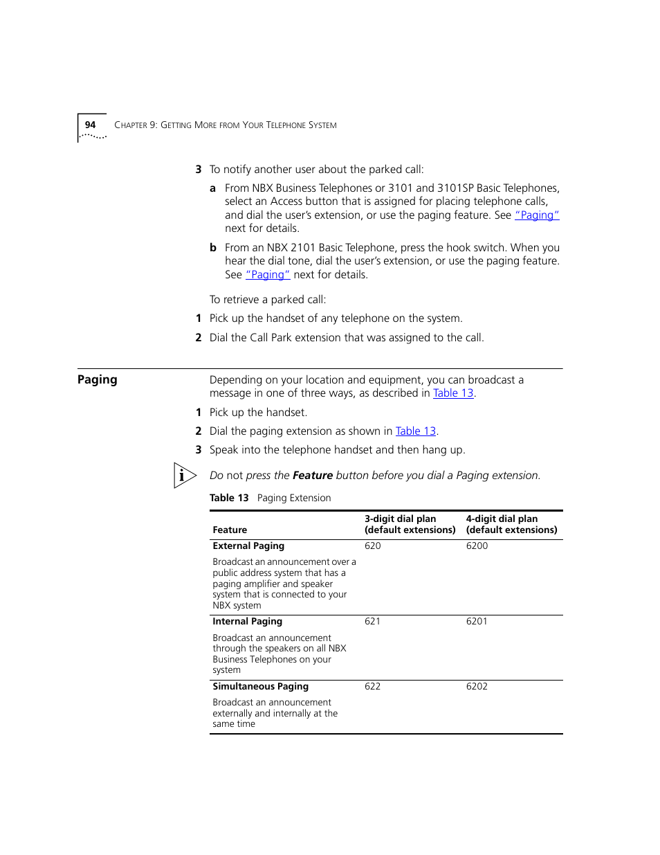 Paging | 3Com NBX 3101 User Manual | Page 94 / 126