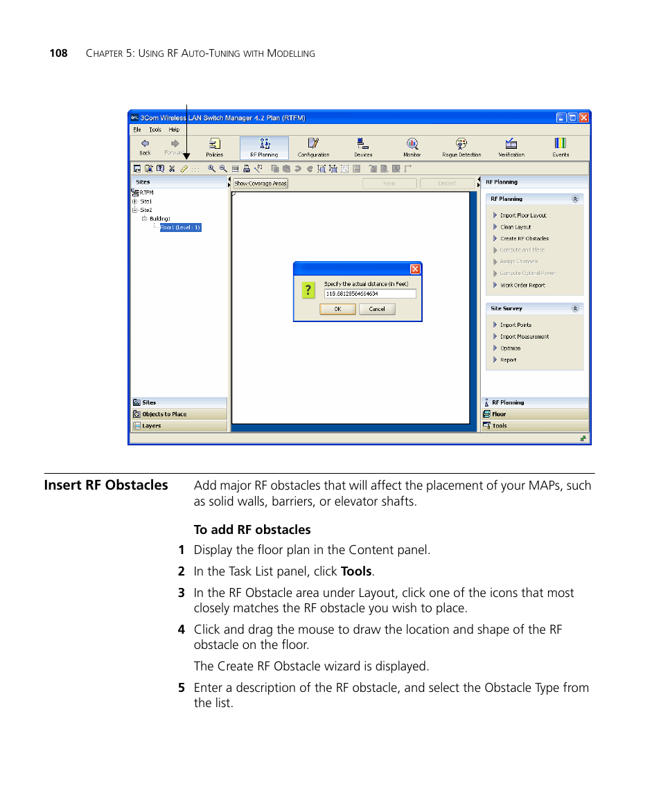 Insert rf obstacles, To add rf obstacles | 3Com Wireless LAN Controller WX2200 User Manual | Page 108 / 204