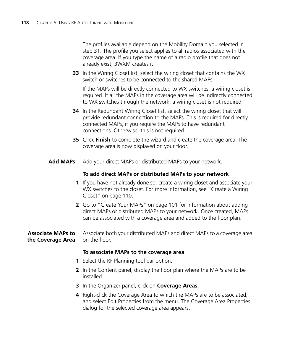 Add maps, Associate maps to the coverage area, To associate maps to the coverage area | 3Com Wireless LAN Controller WX2200 User Manual | Page 118 / 204