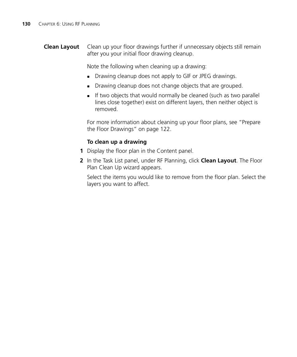 Clean layout, To clean up a drawing | 3Com Wireless LAN Controller WX2200 User Manual | Page 130 / 204