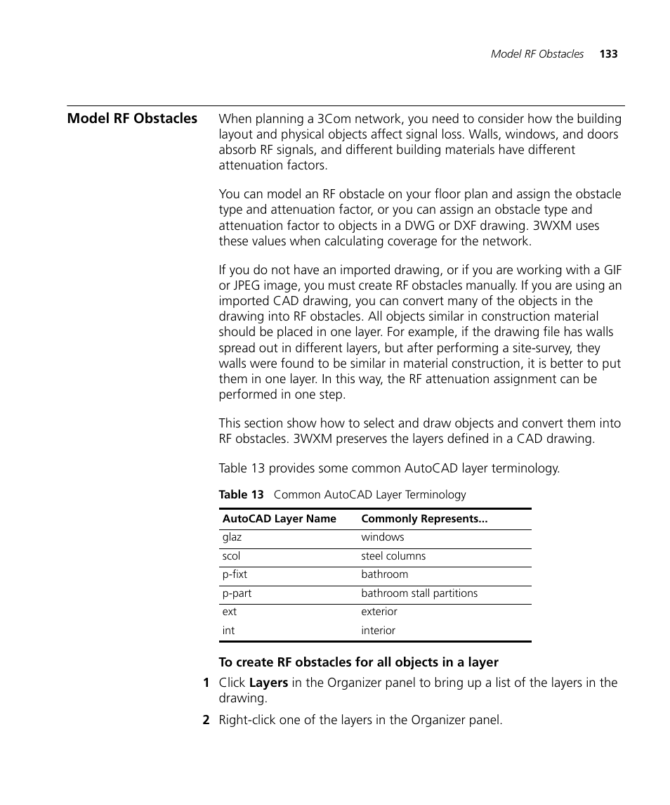 Model rf obstacles, To create rf obstacles for all objects in a layer | 3Com Wireless LAN Controller WX2200 User Manual | Page 133 / 204
