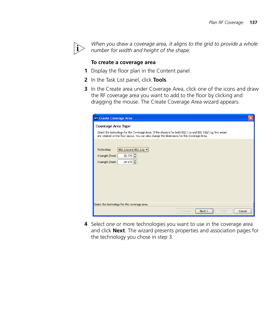 To create a coverage area | 3Com Wireless LAN Controller WX2200 User Manual | Page 137 / 204