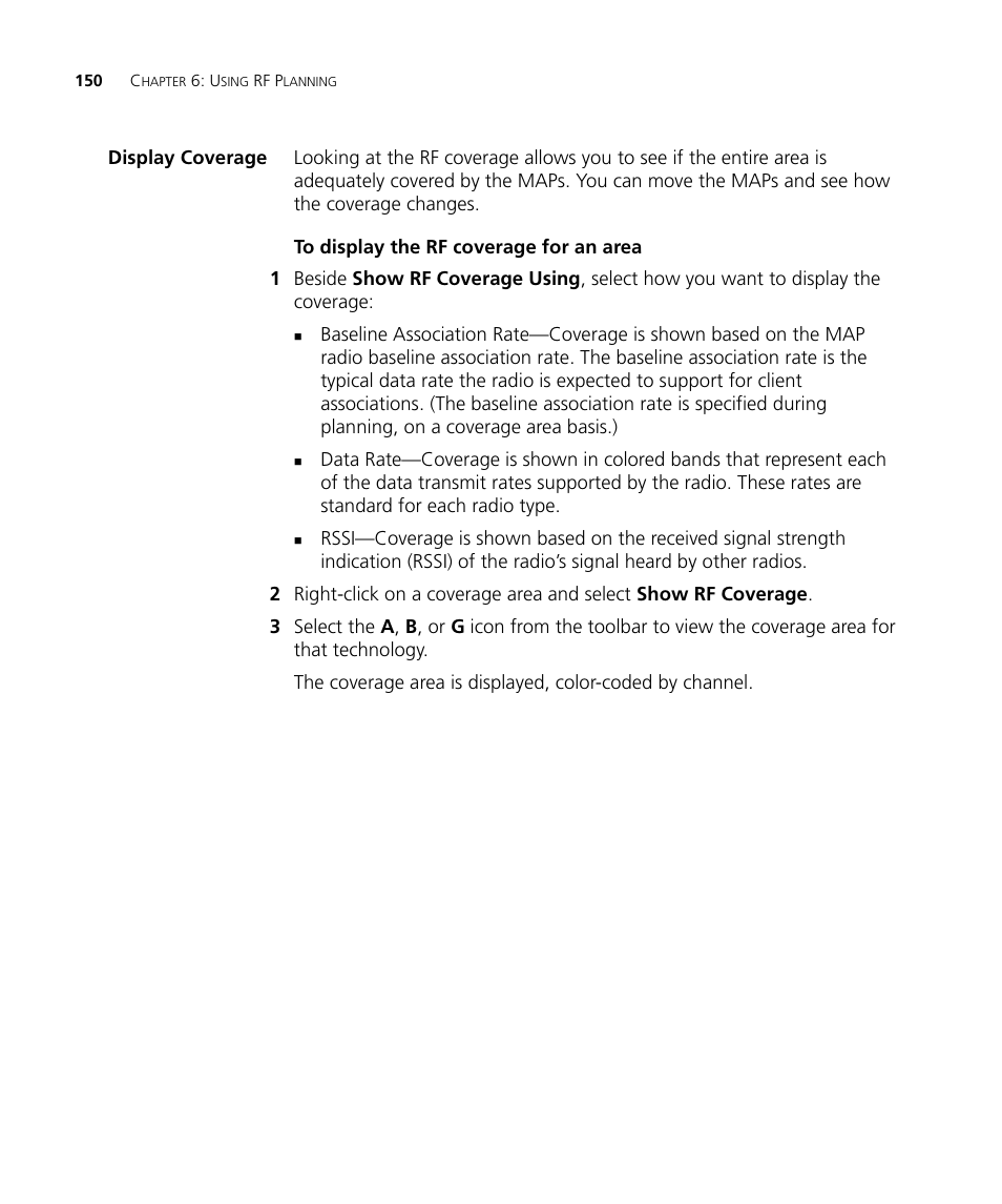 Display coverage, To display the rf coverage for an area | 3Com Wireless LAN Controller WX2200 User Manual | Page 150 / 204