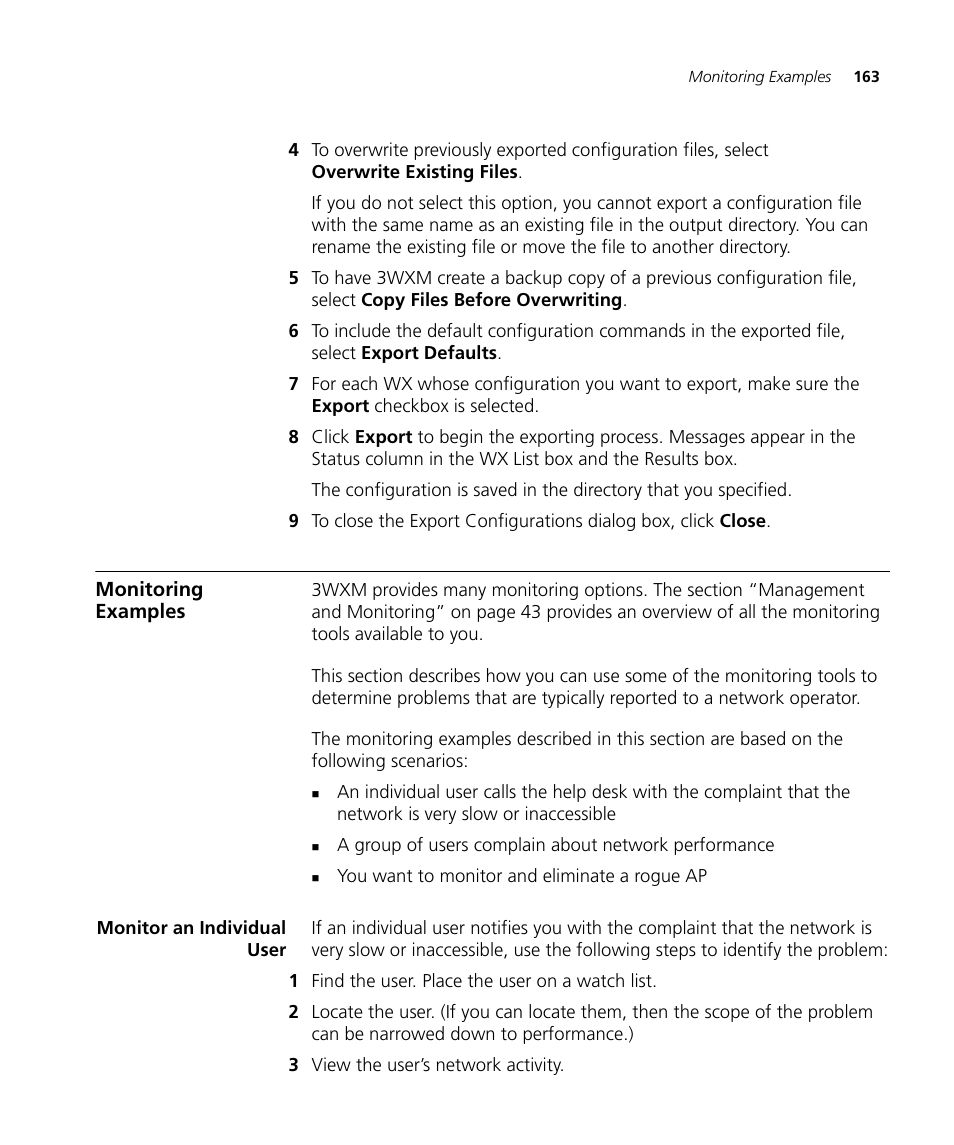 Monitoring examples, Monitor an individual user | 3Com Wireless LAN Controller WX2200 User Manual | Page 163 / 204