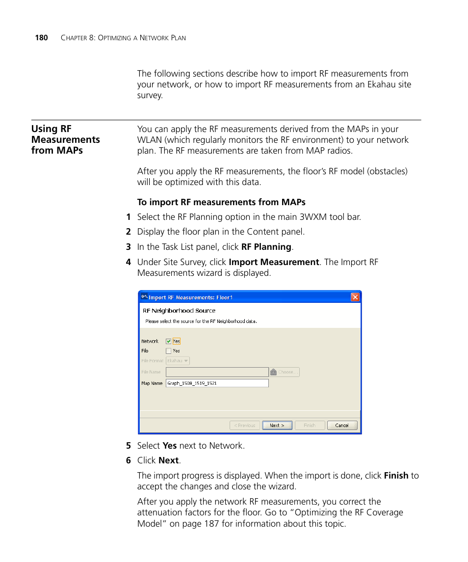 Using rf measurements from maps, To import rf measurements from maps | 3Com Wireless LAN Controller WX2200 User Manual | Page 180 / 204