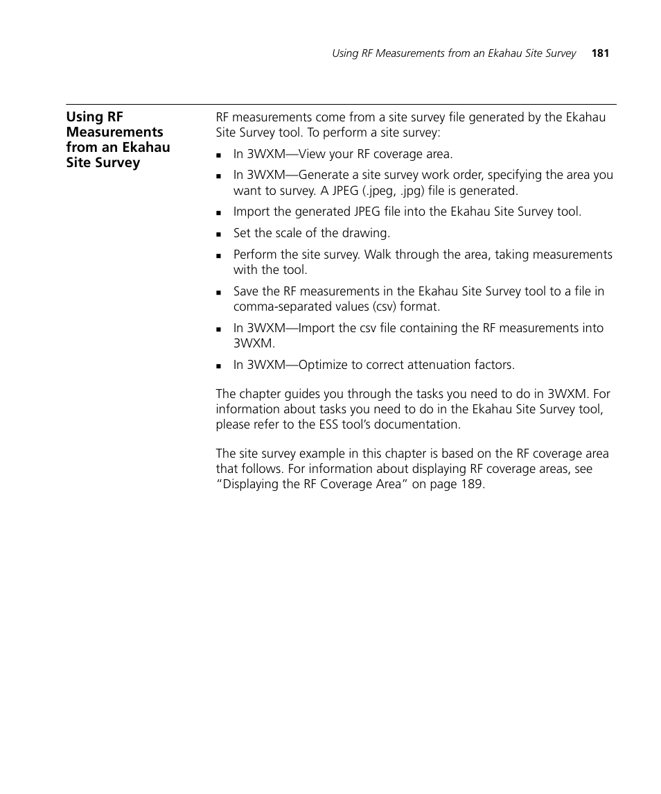 Using rf measurements from an ekahau site survey | 3Com Wireless LAN Controller WX2200 User Manual | Page 181 / 204