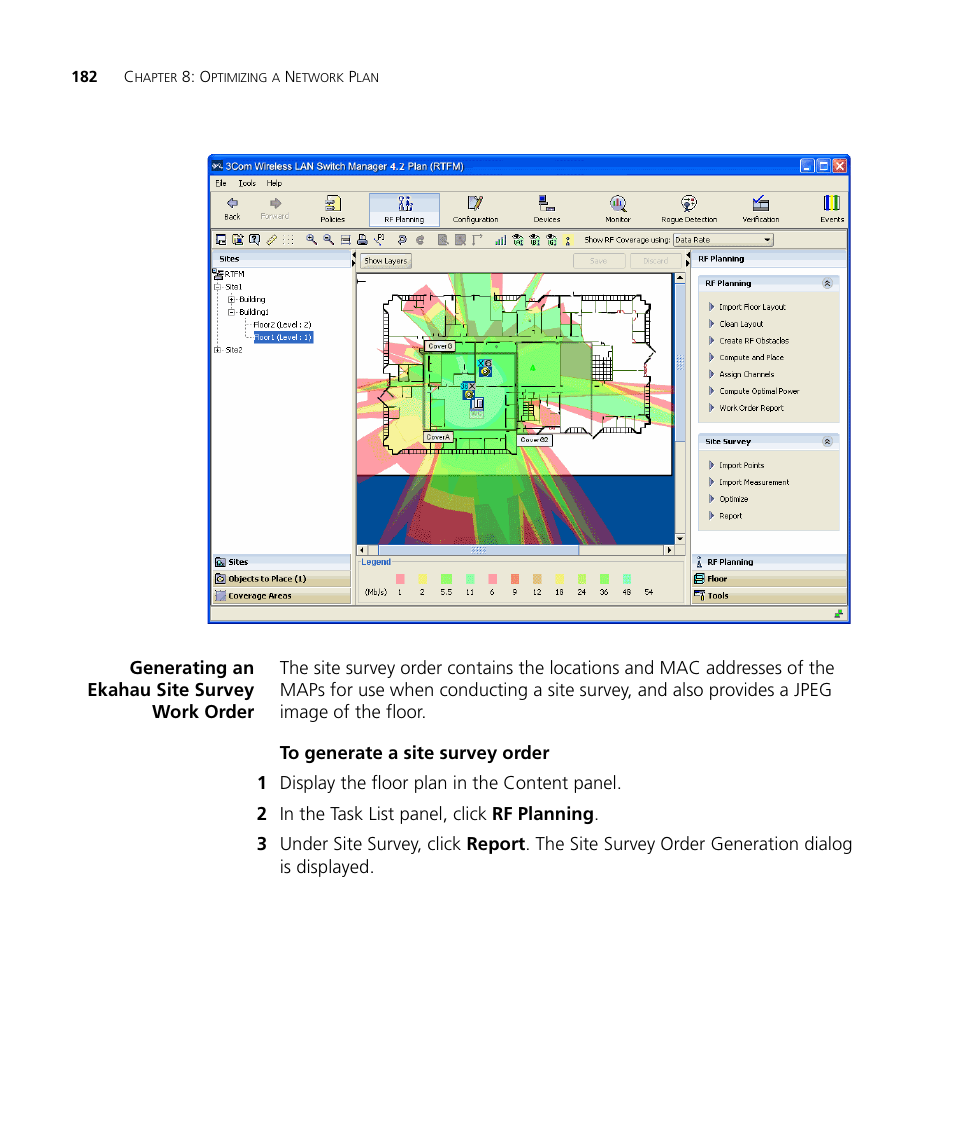 Generating an ekahau site survey work order, To generate a site survey order | 3Com Wireless LAN Controller WX2200 User Manual | Page 182 / 204