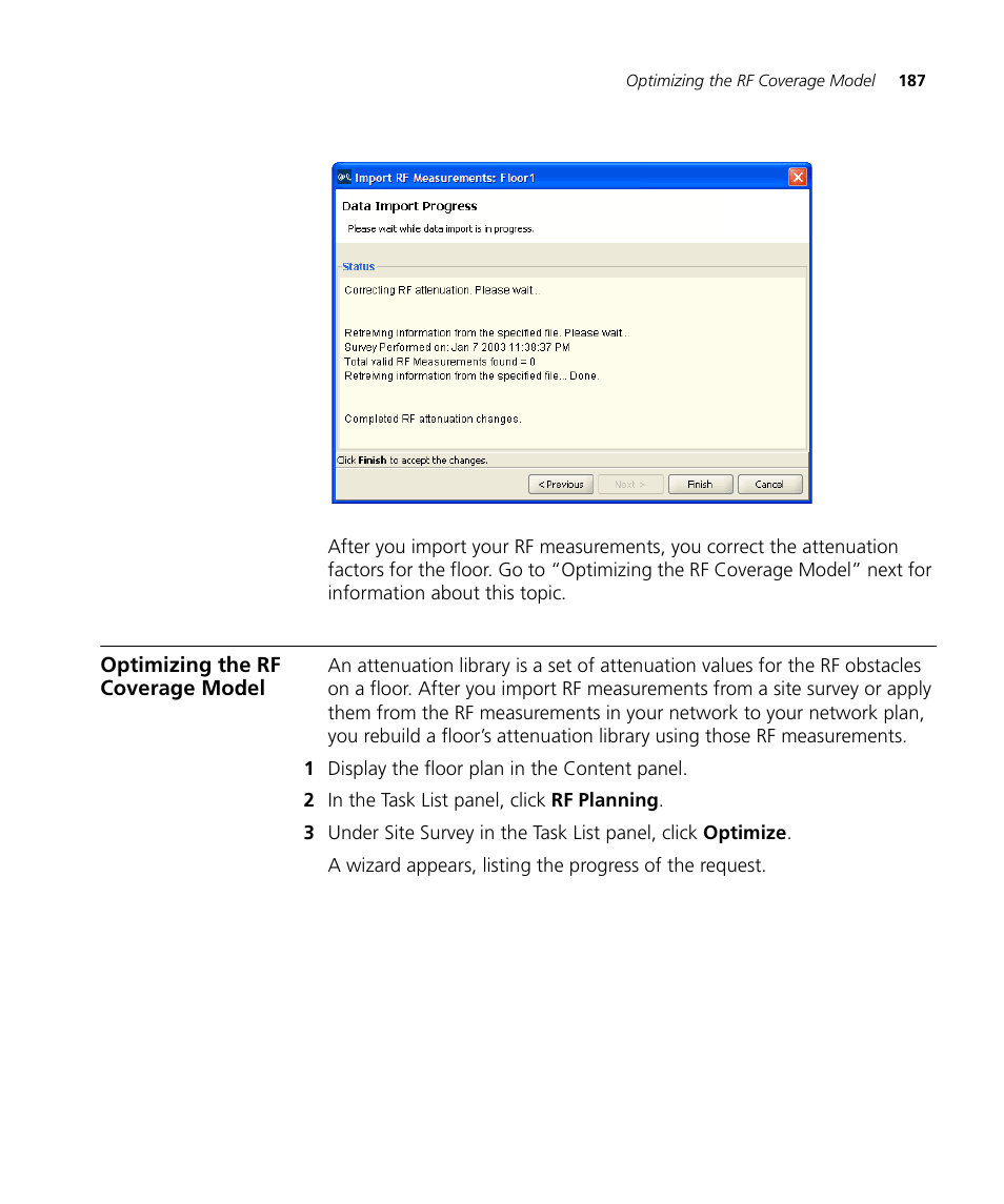 Optimizing the rf coverage model | 3Com Wireless LAN Controller WX2200 User Manual | Page 187 / 204