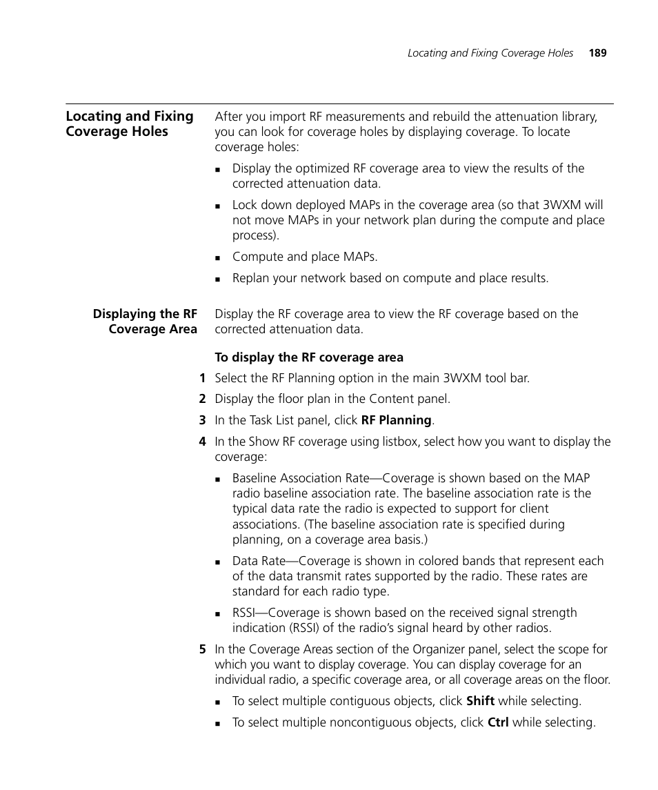 Locating and fixing coverage holes, Displaying the rf coverage area, To display the rf coverage area | 3Com Wireless LAN Controller WX2200 User Manual | Page 189 / 204