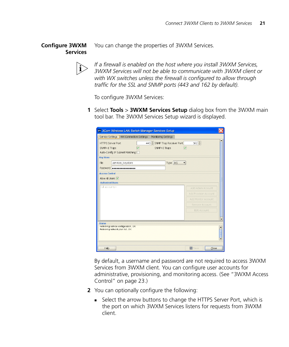 Configure 3wxm services | 3Com Wireless LAN Controller WX2200 User Manual | Page 21 / 204