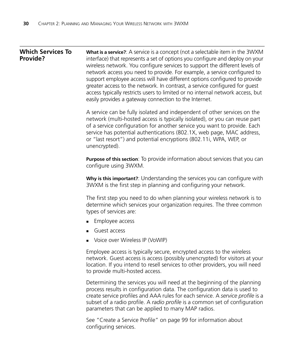 Which services to provide | 3Com Wireless LAN Controller WX2200 User Manual | Page 30 / 204