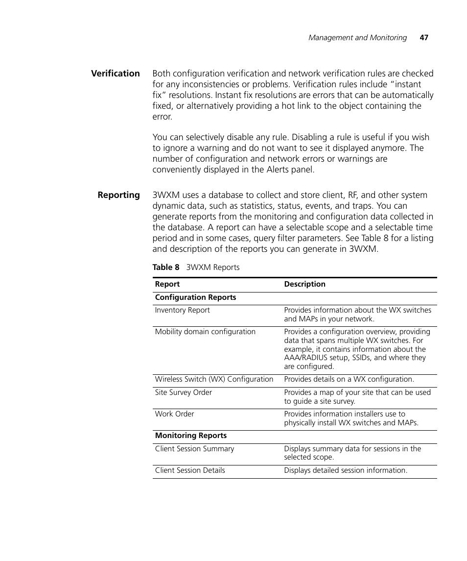 Verification, Reporting | 3Com Wireless LAN Controller WX2200 User Manual | Page 47 / 204