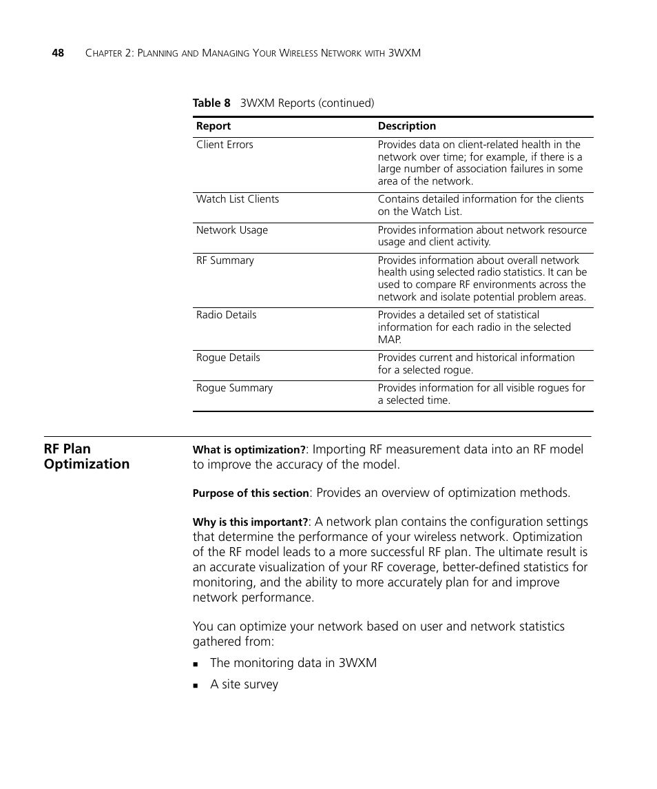 Rf plan optimization | 3Com Wireless LAN Controller WX2200 User Manual | Page 48 / 204