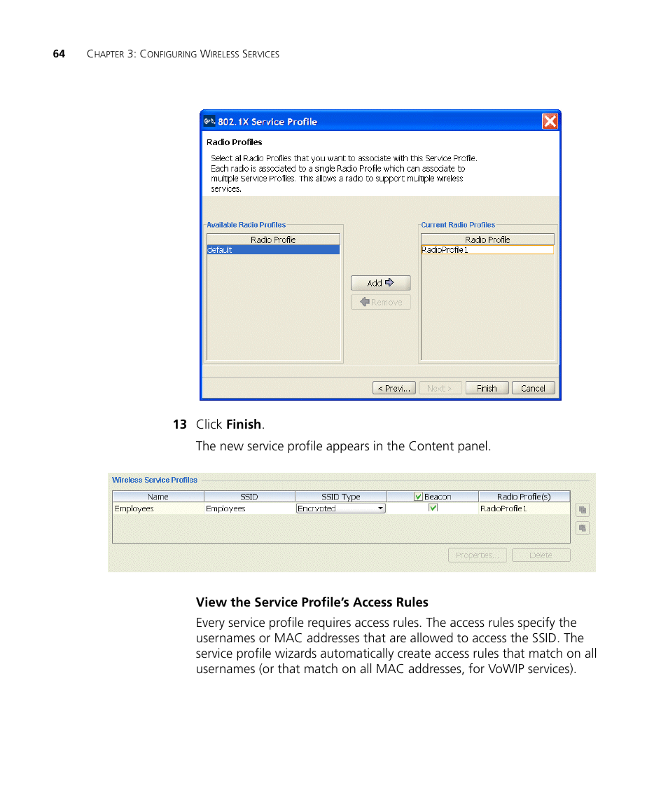View the service profile’s access rules | 3Com Wireless LAN Controller WX2200 User Manual | Page 64 / 204