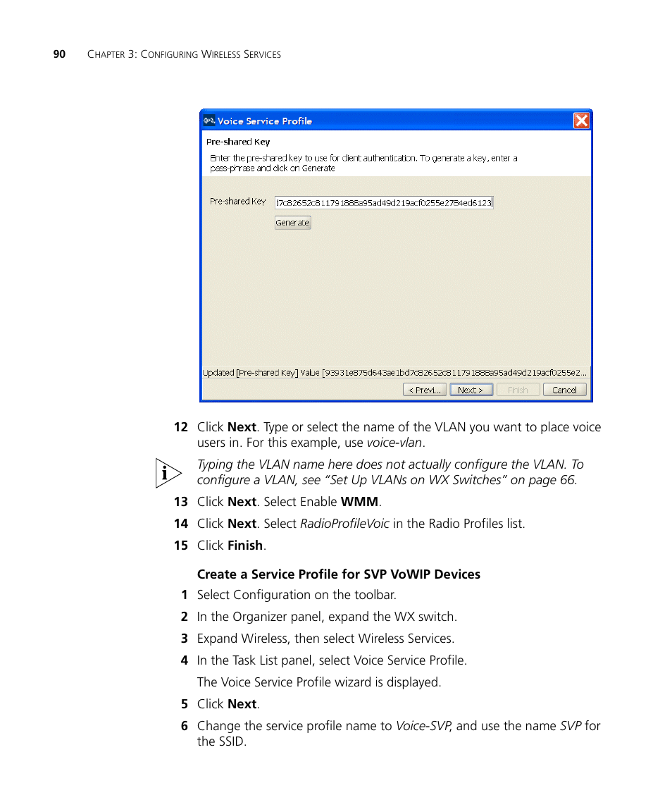 Create a service profile for svp vowip devices | 3Com Wireless LAN Controller WX2200 User Manual | Page 90 / 204