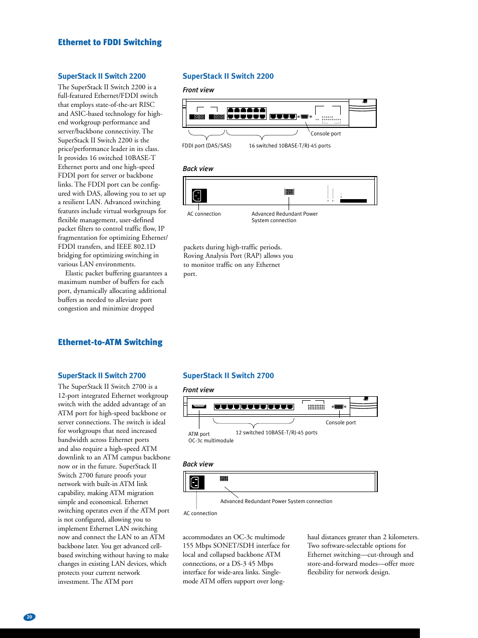 Ethernet-to-atm switching, Ethernet to fddi switching, Superstack ii switch 2700 | Superstack ii switch 2200 | 3Com Switches User Manual | Page 20 / 28