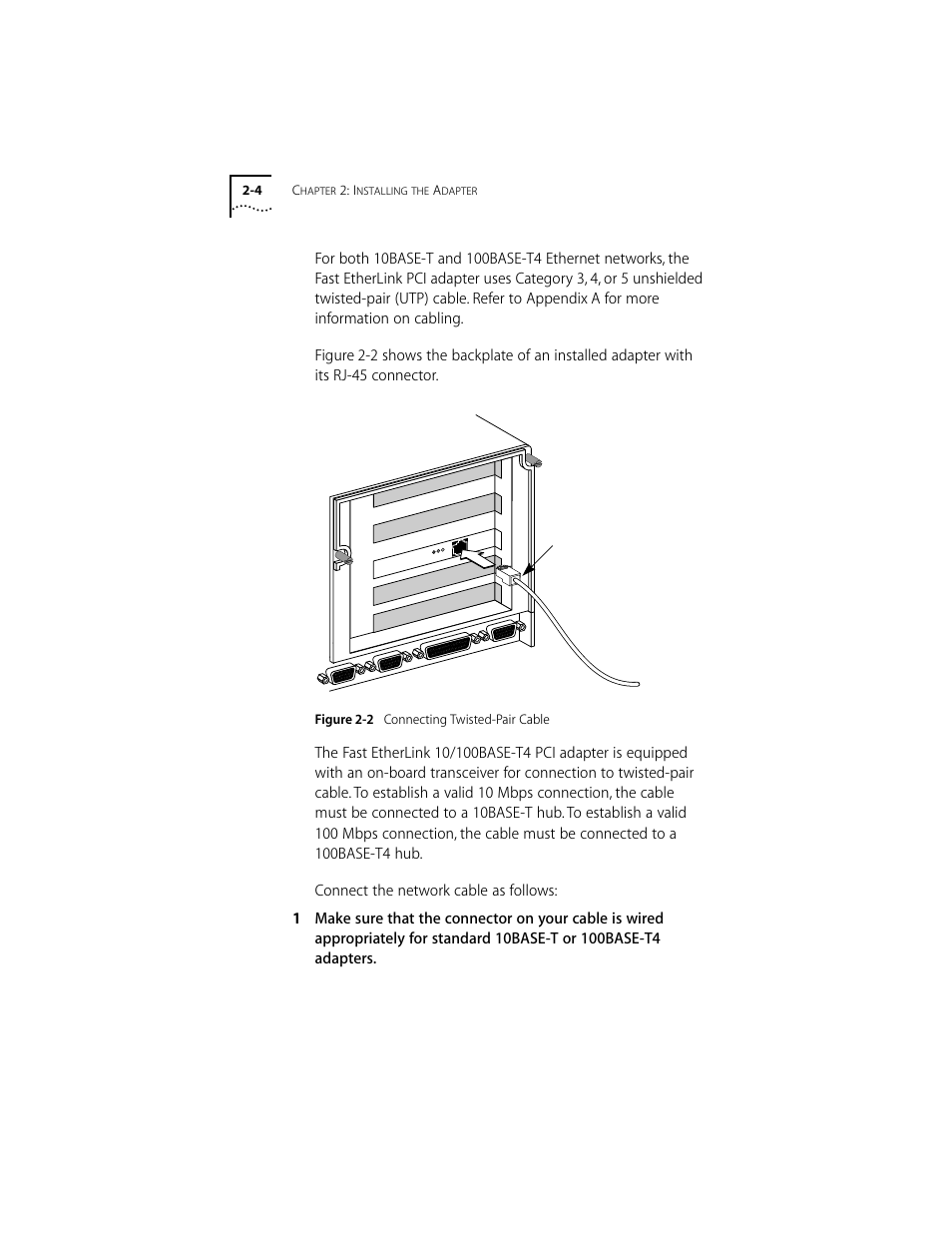 Figure 2-2 connecting twisted-pair cable | 3Com 10/100BASE-T4 PCI User Manual | Page 19 / 72