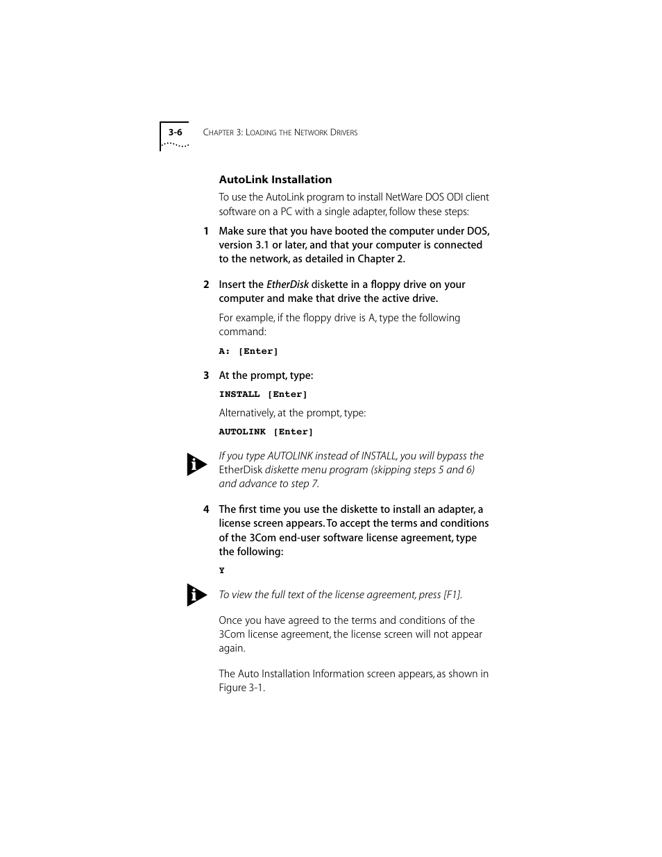 Autolink installation, Autolink installation 3-6 | 3Com 10/100BASE-T4 PCI User Manual | Page 26 / 72