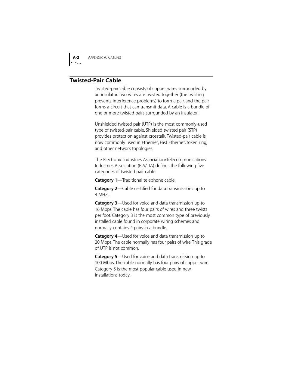 Twisted-pair cable, Twisted-pair cable a-2 | 3Com 10/100BASE-T4 PCI User Manual | Page 45 / 72