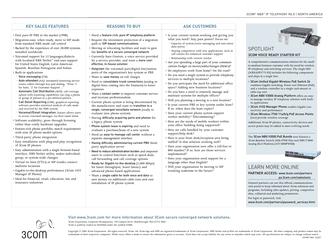 Spotlight, Learn more online | 3Com V3001R PLATFORM User Manual | Page 2 / 2