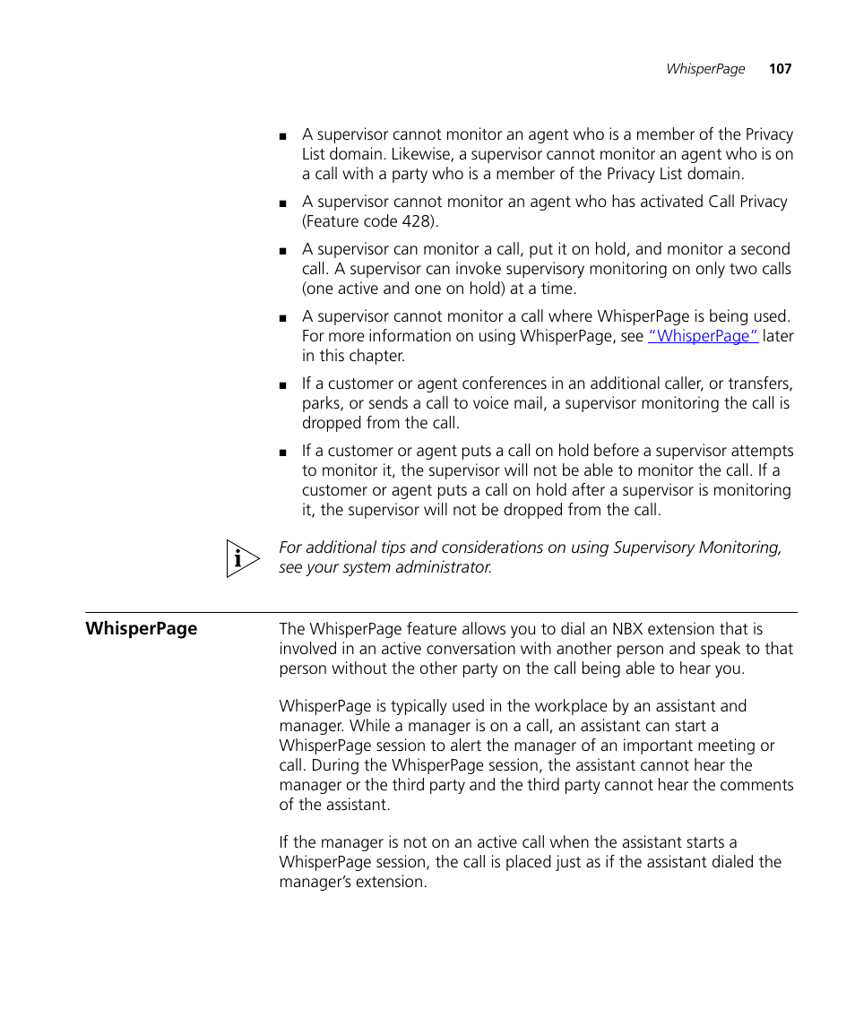 Whisperpage | 3Com NBX 3101SP User Manual | Page 107 / 154
