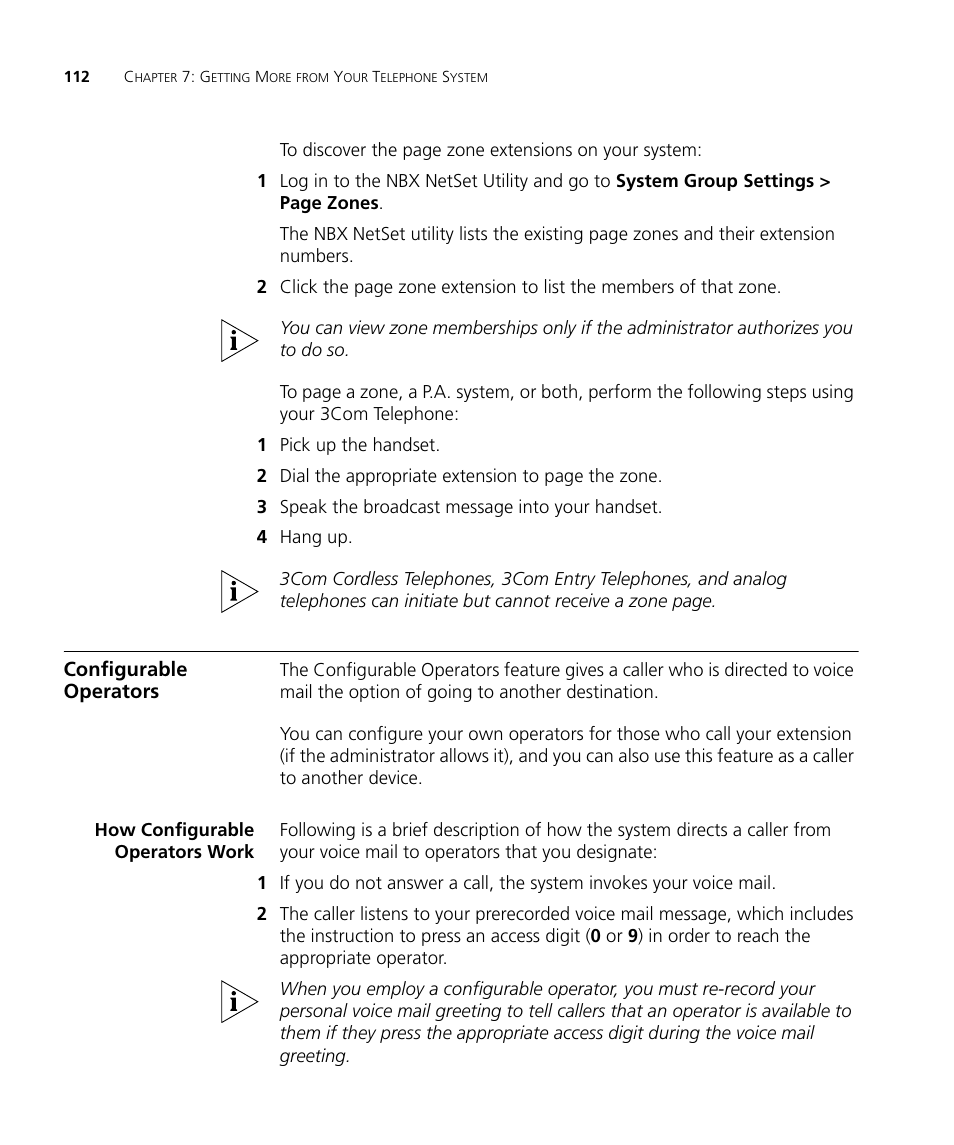 Configurable operators, How configurable operators work, Configurable operators 112 | How configurable operators work 112 | 3Com NBX 3101SP User Manual | Page 112 / 154