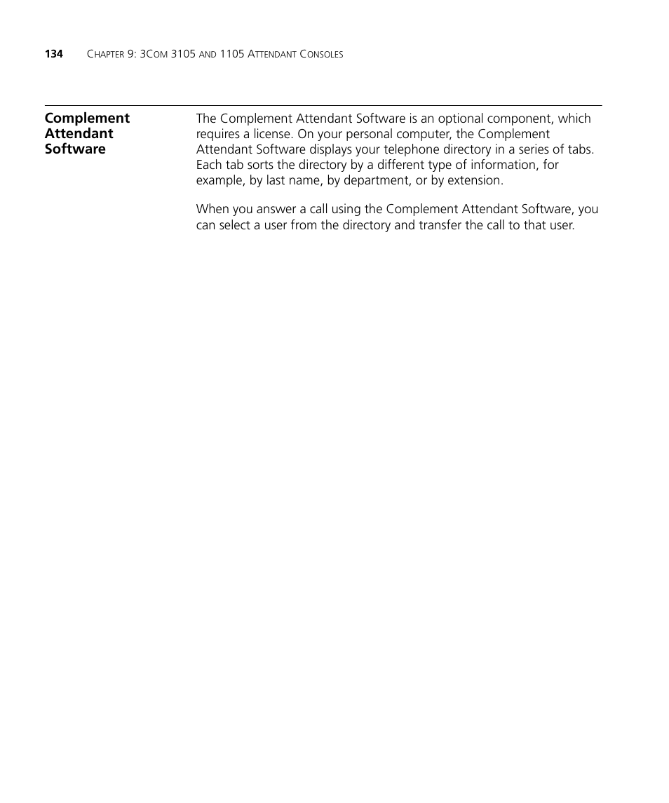 Complement attendant software, Complement attendant software 134 | 3Com NBX 3101SP User Manual | Page 134 / 154