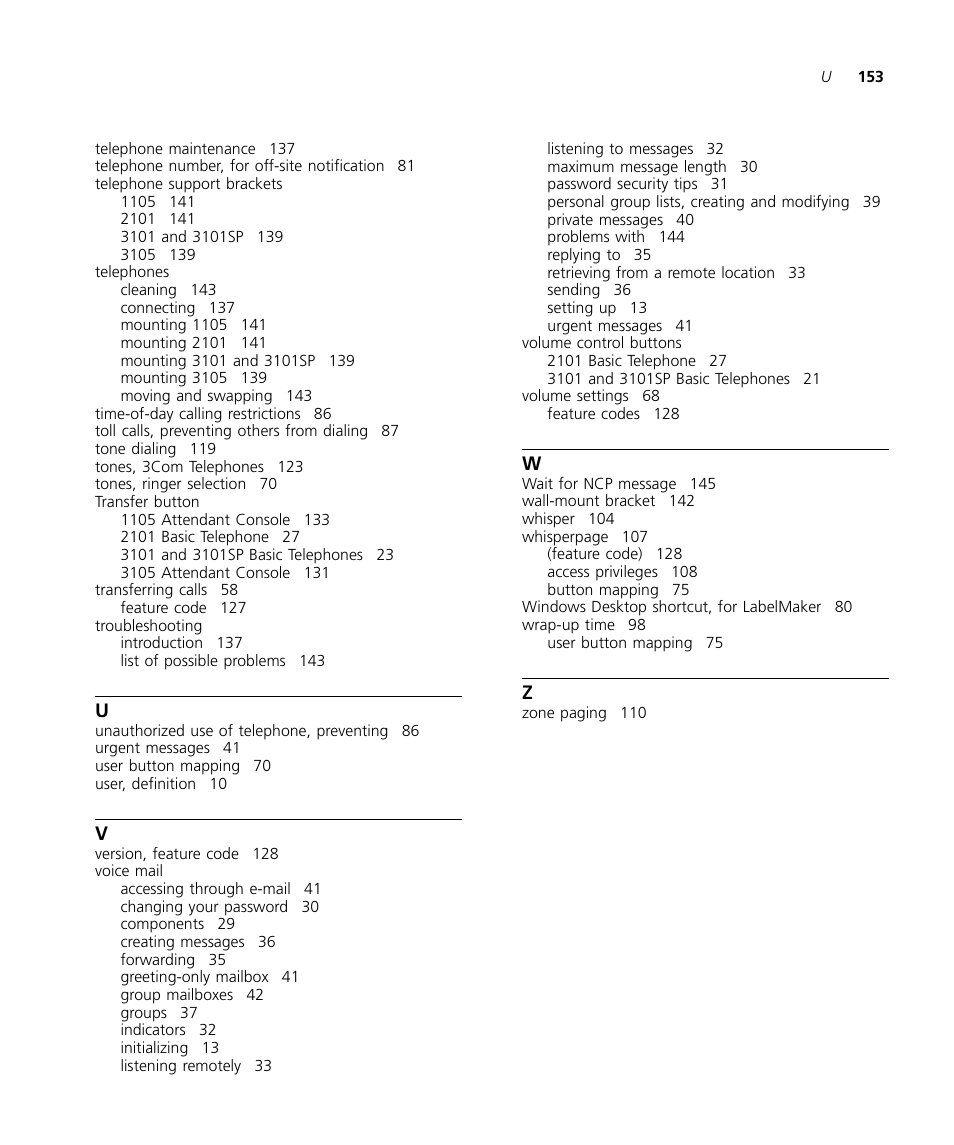 3Com NBX 3101SP User Manual | Page 153 / 154