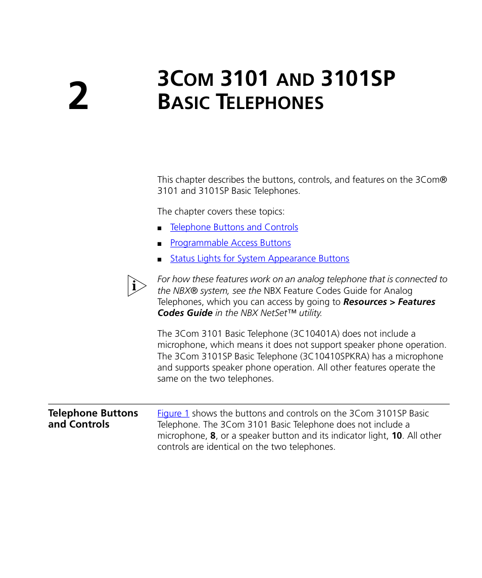 3com 3101 and 3101sp basic telephones, Telephone buttons and controls, 3101sp b | Asic, Elephones, Telephone buttons and controls 19, Chapter 2 | 3Com NBX 3101SP User Manual | Page 19 / 154