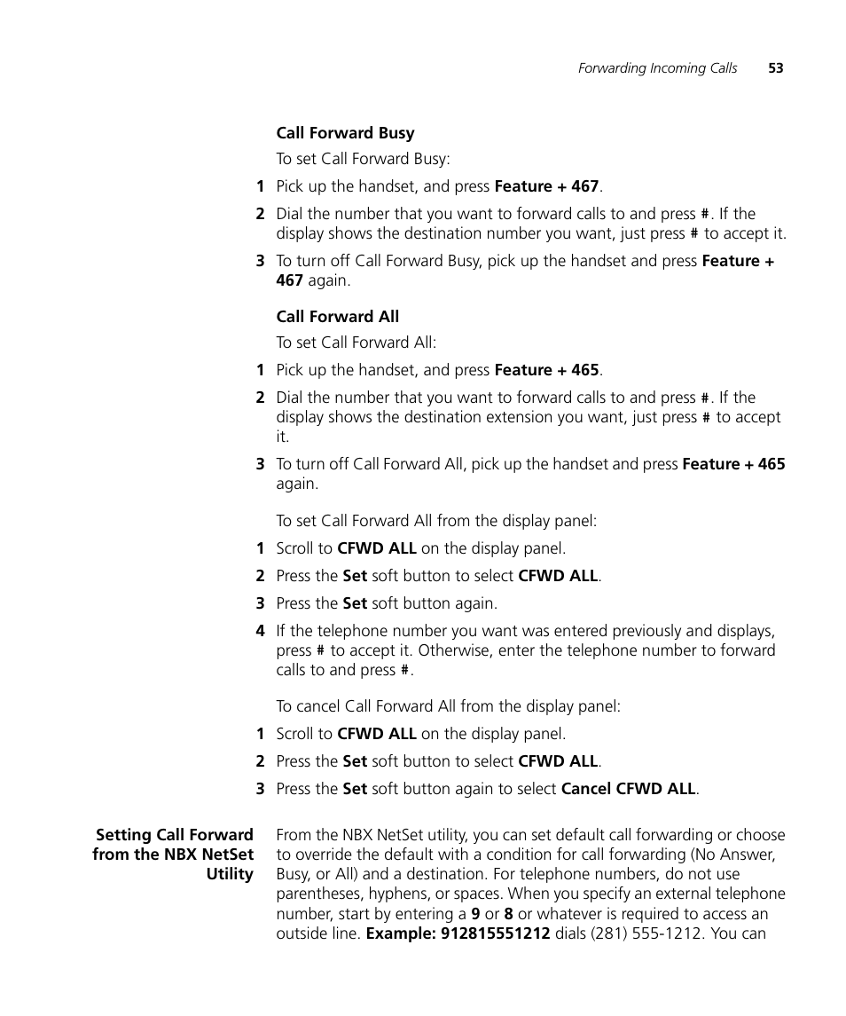 Setting call forward from the nbx netset utility, Call forward all | 3Com NBX 3101SP User Manual | Page 53 / 154