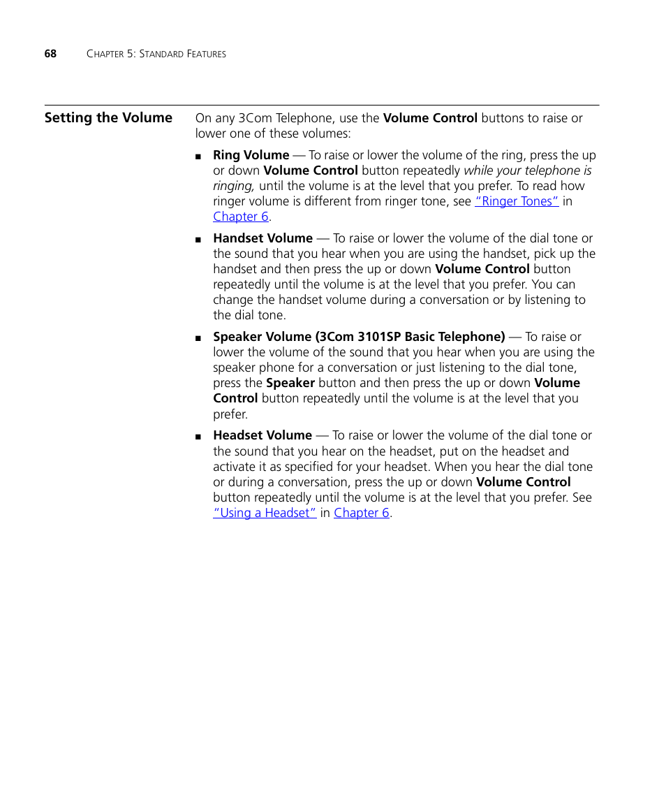 Setting the volume, Setting the volume 68 | 3Com NBX 3101SP User Manual | Page 68 / 154