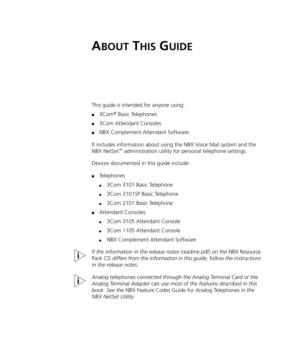 About this guide, Bout, Uide | 3Com NBX 3101SP User Manual | Page 9 / 154