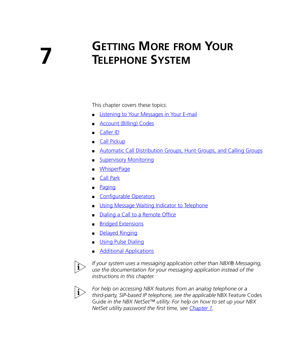 Getting more from your telephone system, Etting, From | Elephone, Ystem, Chapter 7 | 3Com NBX 3101SP User Manual | Page 91 / 154