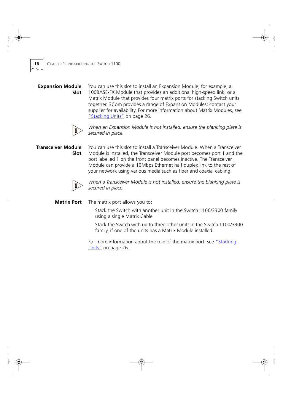 Expansion module slot, Transceiver module slot, Matrix port | 3Com 3C16951 User Manual | Page 16 / 60