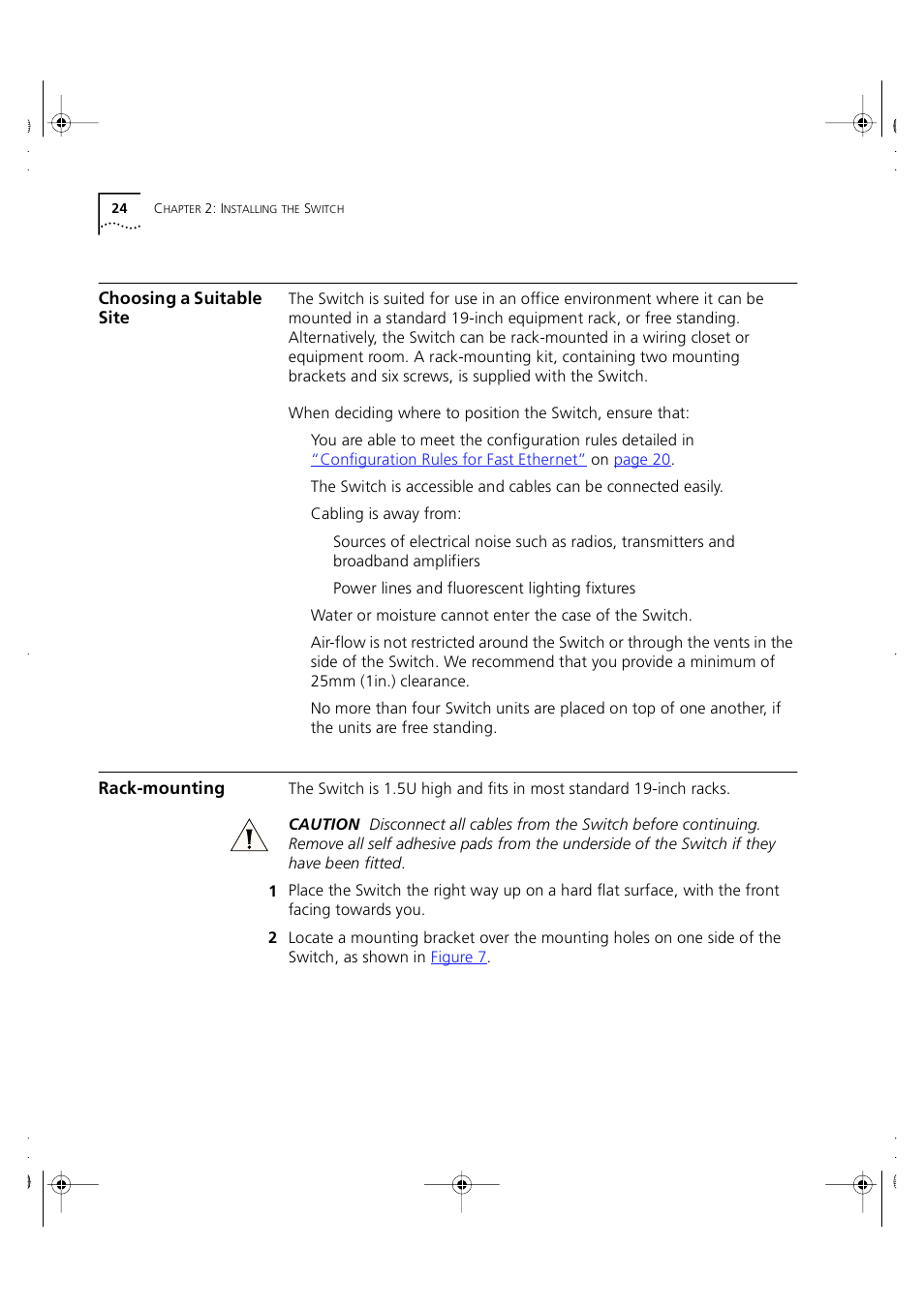 Choosing a suitable site, Rack-mounting | 3Com 3C16951 User Manual | Page 24 / 60