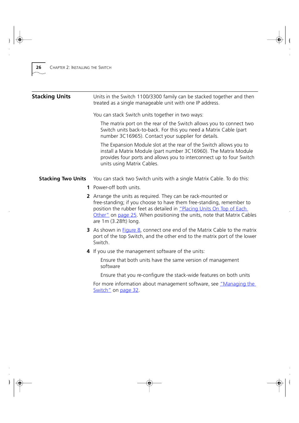 Stacking units, Stacking two units, Stacking | Units | 3Com 3C16951 User Manual | Page 26 / 60